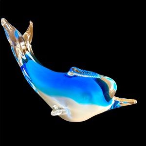 Unique Aqua Blue Glass Dolphin Sculpture